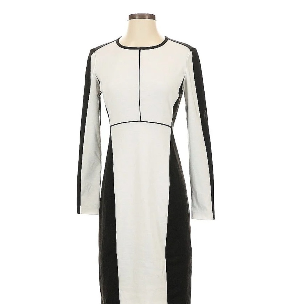 Narciso Rodriguez Black and White Sheath Dress with Raglan Sleeves